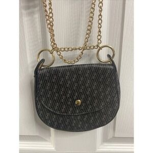 Black With White And‎ Gold Chain PURSE BAG HANDBAG With Adjustable Strap